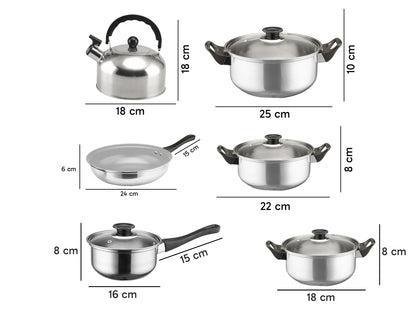 11-teiliges Edelstahl Kochgeschirr-Set - Induktion & Gas - Töpfe, Pfannen & Wasserkocher