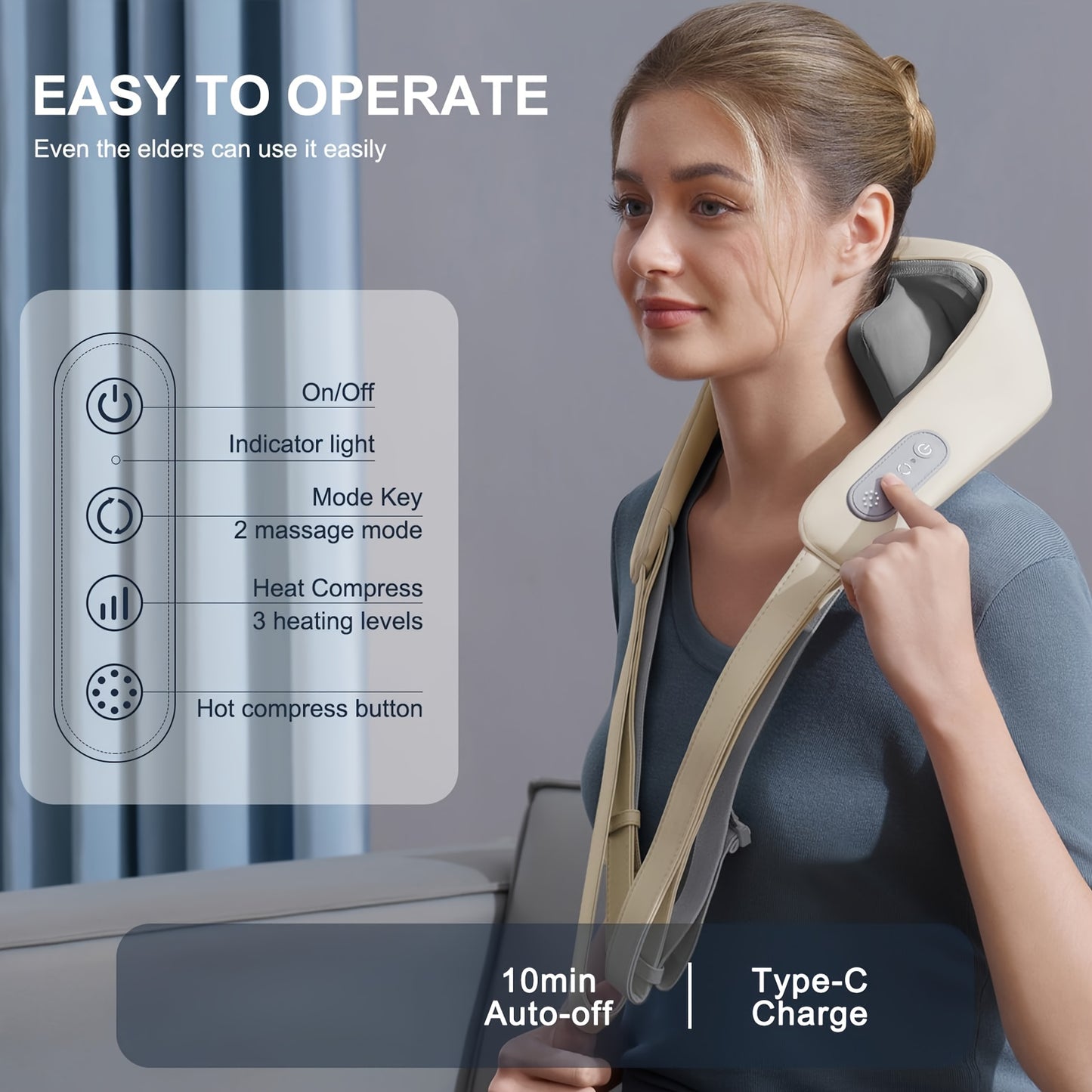 1–2er Shiatsu Nacken- & Schulter-Massagegerät mit Wärmefunktion – Tiefengewebemassage, ergonomisch für Zuhause, Büro & Fitness