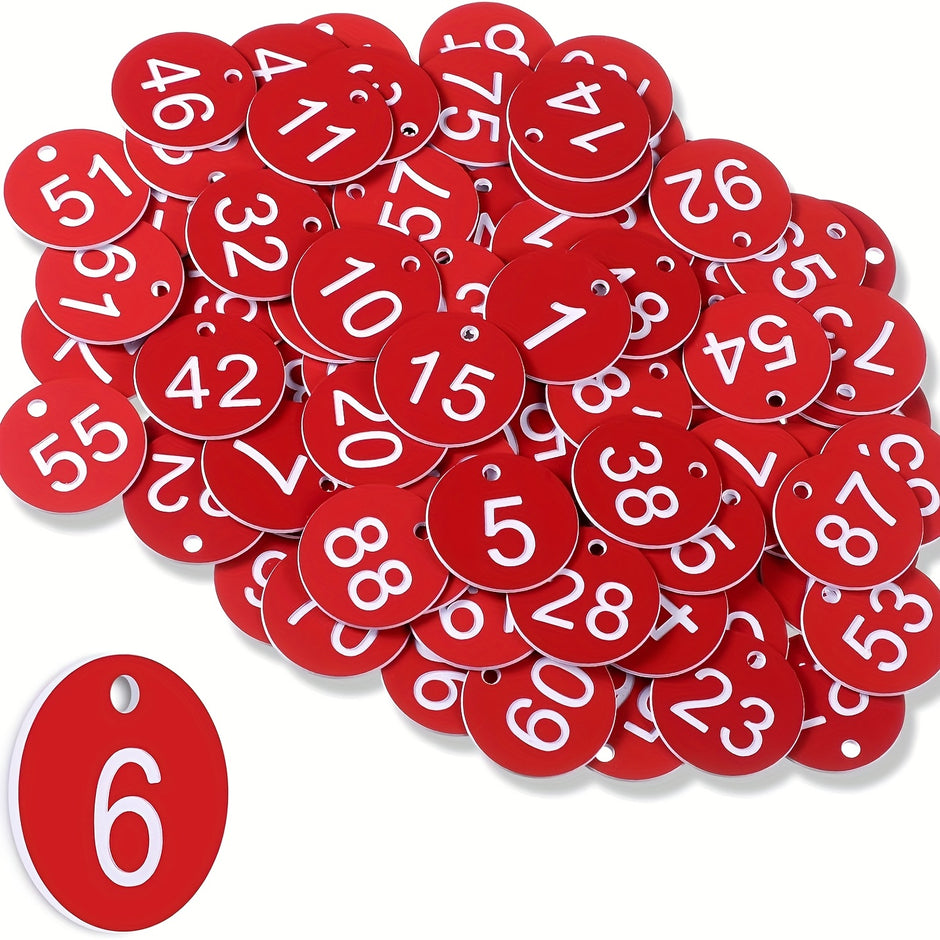 Nummerierte Etiketten 1–50 – runde Kunststoff-Schilder mit Metallringen