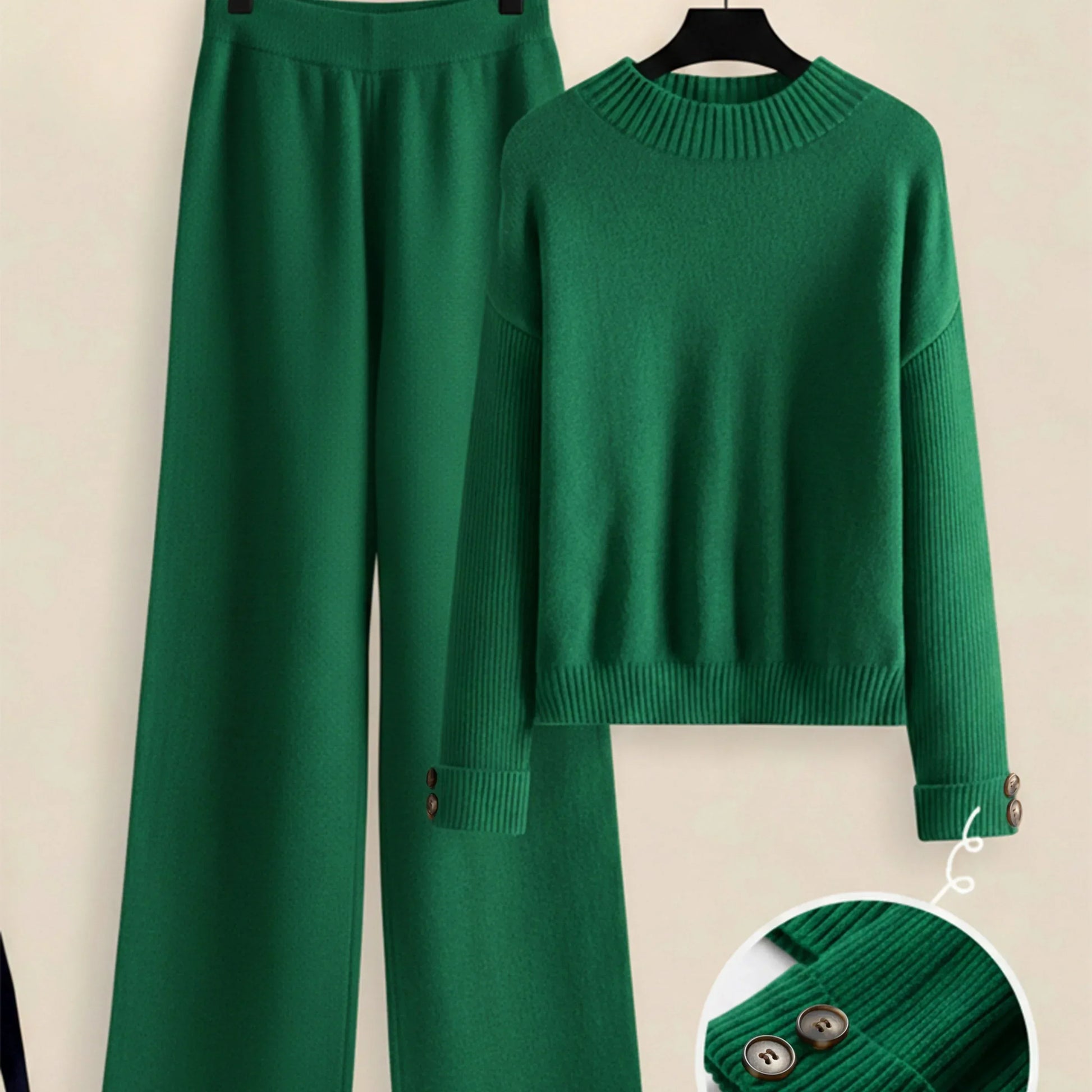 Damen Zweiteiler-Set mit Seitenstreifen – Rundhals Pullover & Gerade Hose, Weiche Freizeitkleidung für Herbst & Winter - FUXLShop