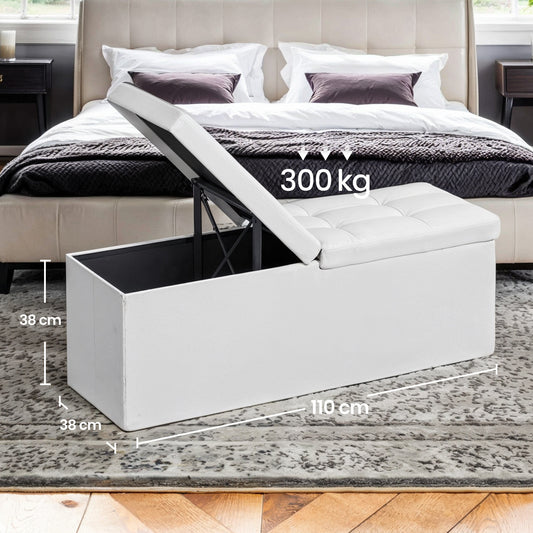 Sitzbank mit Stauraum Weiß – Faltbarer Ottoman 110x38x38cm für Flur & Wohnzimmer