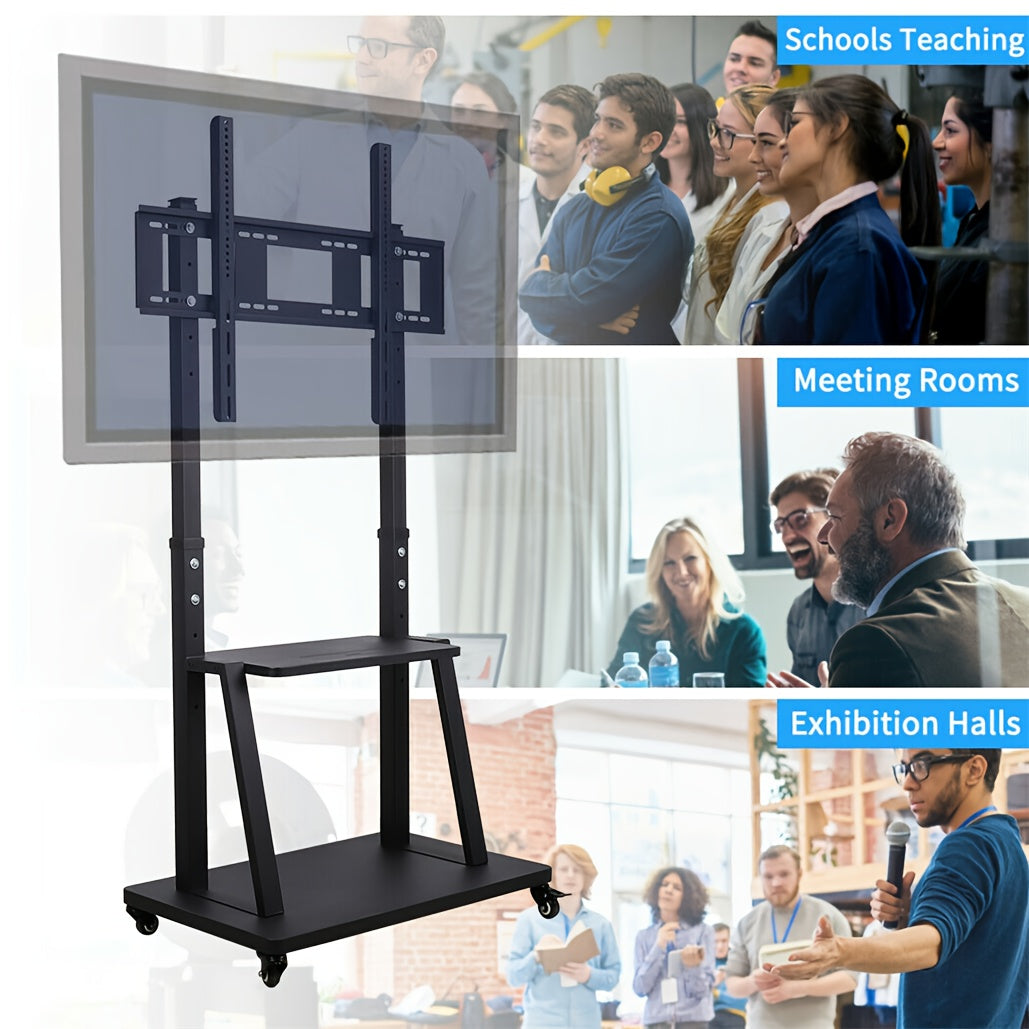 Mobiler TV-Ständer mit Rollen – Höhenverstellbar, stabiler Bodenständer für 32–100 Zoll Flachbildschirme – bis 80 kg Tragkraft, inkl. Ablage