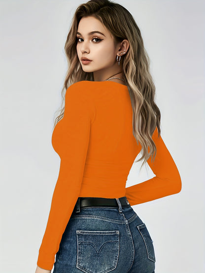 4er-Pack Damen Langarmshirts Rundhals – Stretch Basic-Tops Uni-Farben