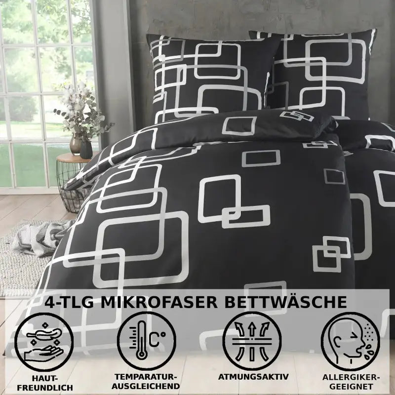 Schwarz-weißes geometrisches mikrofasermaterial bettwäsche-set 135x200 4-teilig allergikerfreundlich modern hochwertig