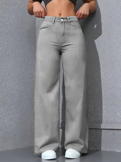 Damen Straight-Leg Hose Grau - Vorderansicht