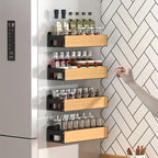 Modern wandregal magnetisches kühlschrank-gewürzregal aus gusseisen mit vier stufen in hellholz und schwarz online bestellen