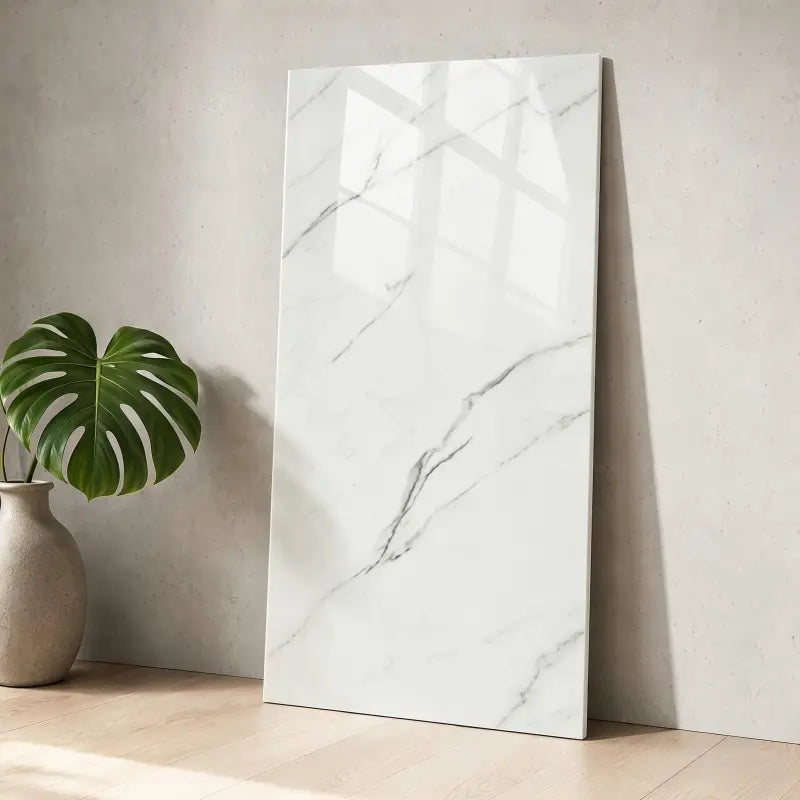 Weiß marmor optik wandfliesen aufkleber selbstklebend aus keramik mit dezenten grauen venen 60x30 cm