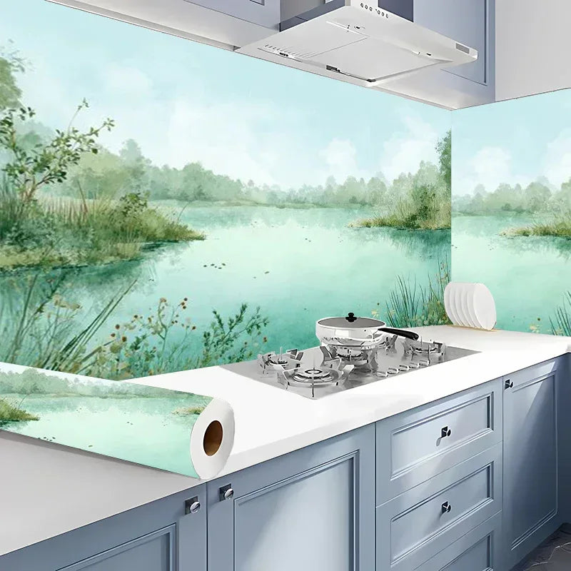 Selbstklebende Tapete Waldsee-Motiv – 2D Vinyl Wanddeko für Küche, Bad & Schränke (abwaschbar, hitzebeständig) - FUXLShop