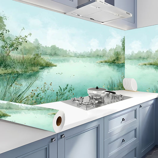 Selbstklebende Tapete Waldsee-Motiv – 2D Vinyl Wanddeko für Küche, Bad & Schränke (abwaschbar, hitzebeständig)