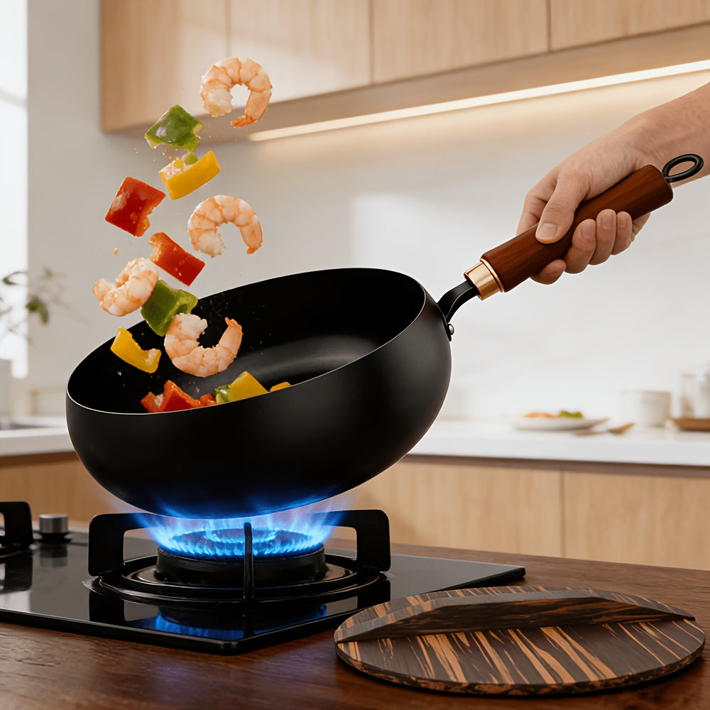 Gusseisenpfanne 24 cm mit Deckel – Runder Boden, unbeschichtet, für Induktion & Gas