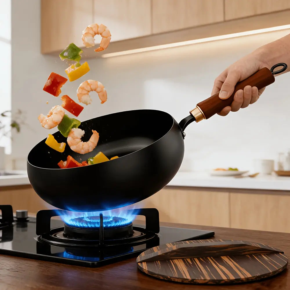 Gusseisenpfanne 24 cm mit Deckel – Runder Boden, unbeschichtet, für Induktion & Gas – FUXLShop