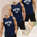 Navyblaues herren tank top atmungsaktiv mit weißem new york print empire state seit 1789 im 3er pack