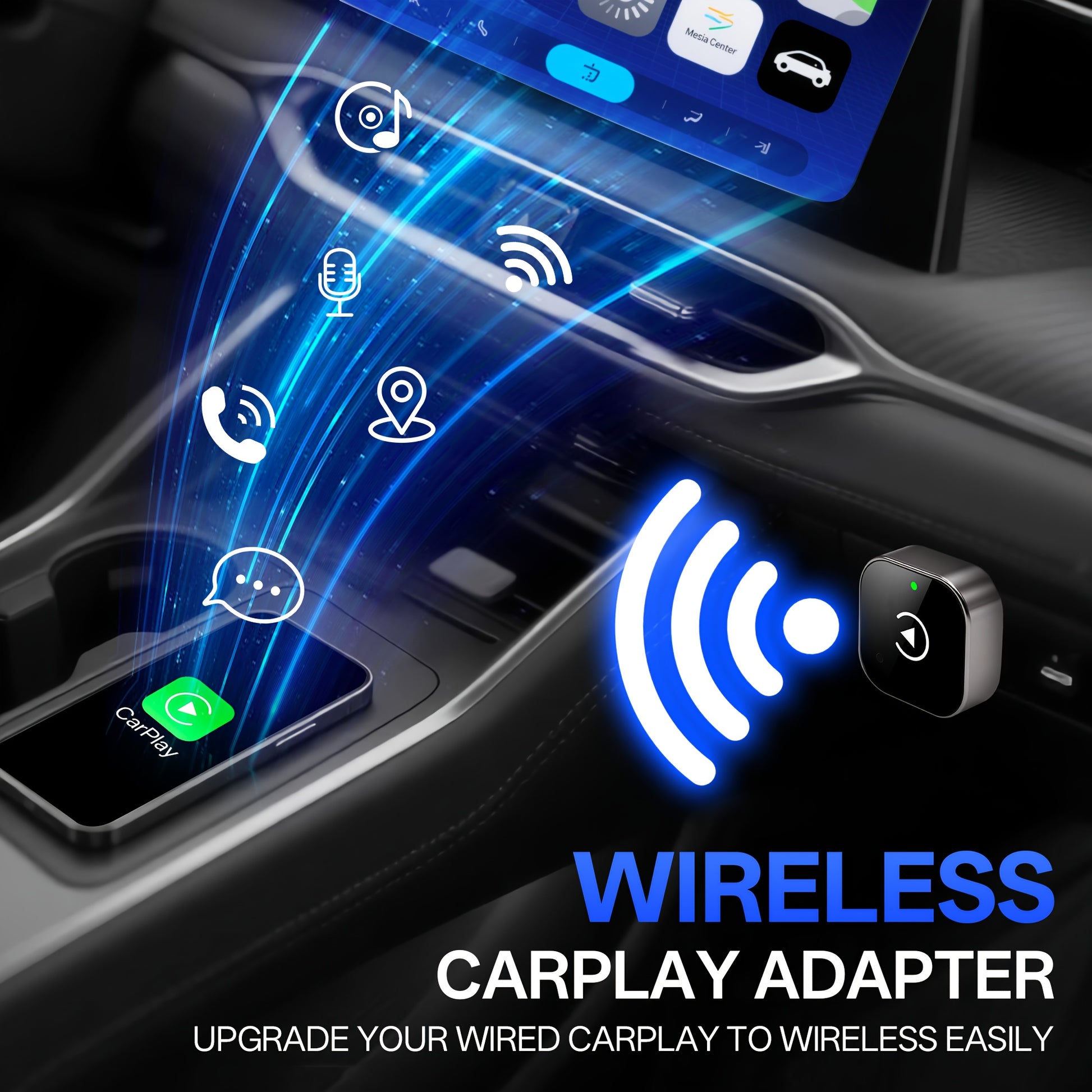 Kabelloser CarPlay & Android Auto Adapter mit USB/USB-C  
Kompakter Plug & Play Auto-Adapter ohne Akku  
2-in-1 Wireless Adapter für iPhone und Android im Fahrzeug  
Auto-Interface mit 0,5 s Latenz und WiFi-Unterstützung
