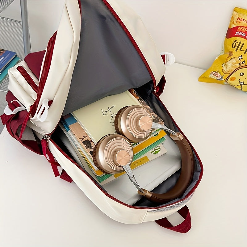 Robuster Oxford-Rucksack – Weiß-Grün, stilvoller Tagesrucksack mit verstellbaren Trägern, mehreren Fächern & Reißverschluss – ideal für Schule & Reisen