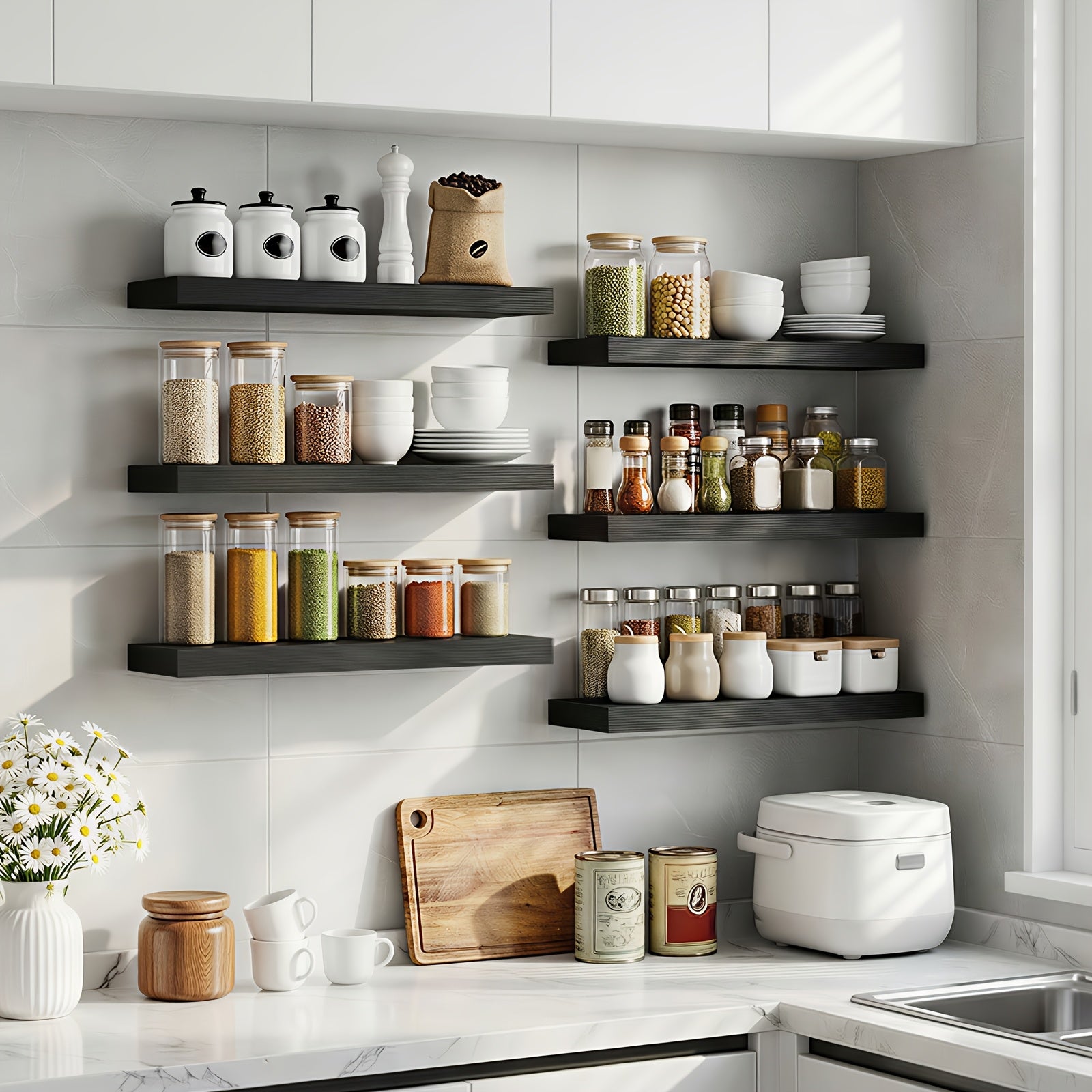Tomnk 6pcs Floating Shelves for Wall, 40cm Invisible Bracket Wall Shelves, Multifunctional Space-Saving Storage Book Shelf, Minimalist Straight-Edge Design, Suitable for Living Rooms, Bedrooms, Kitchens, And Bathrooms, Available In Four Colors
