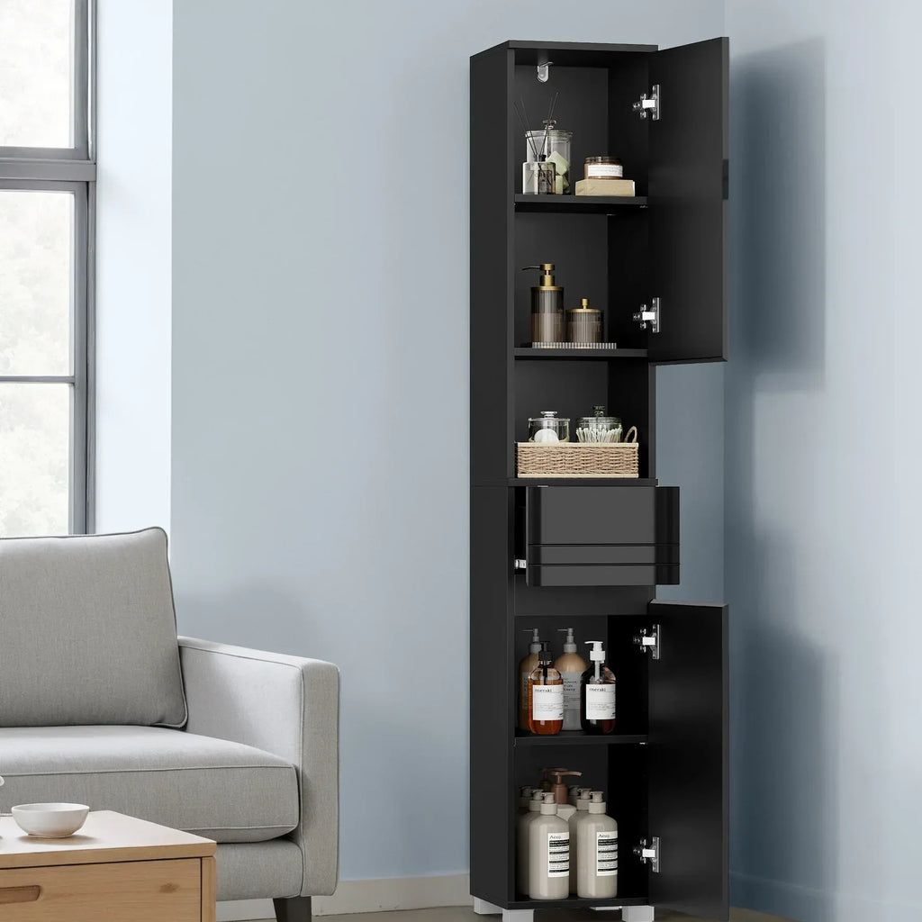 Badezimmerschrank 30x30x170 cm – Modernes Badmöbel mit Schublade, verstellbaren Regalen & offenem Fach - FUXLShop