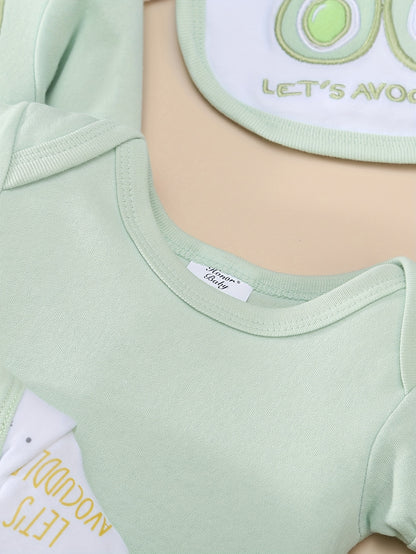 8-teiliges Baby-Set für Jungen & Mädchen – weiches Cartoon-Avocado-Design für Frühling & Sommer – Strampler, Mütze, Lätzchen, Socken, Hose, Jacke, Shirt & Body - FUXLShop