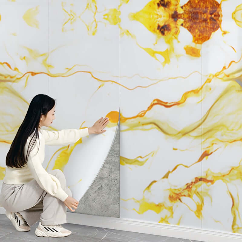 3D Marmor Tapetenrolle – Selbstklebender Schaumstoff-Sticker mit Alufolie, wasserfest & abnehmbar – Für Küche, Bad, Schlafzimmer & Möbeloberflächen - FUXLShop