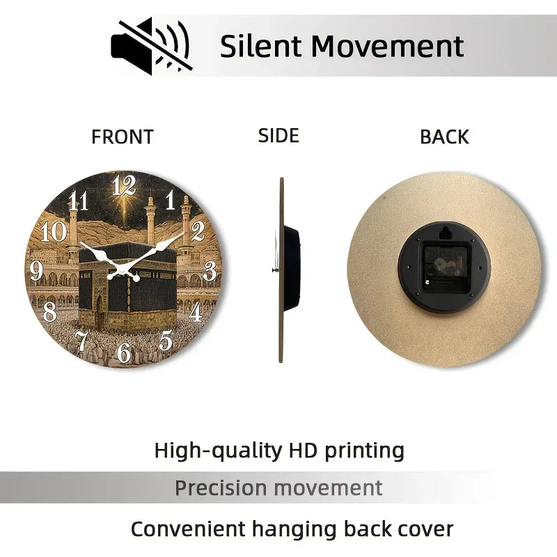 Islamische Wanduhr Kaaba-Design – Lautlos Holz Rund 25-40cm für Wohnzimmer & Schlafzimmer - FUXLShop