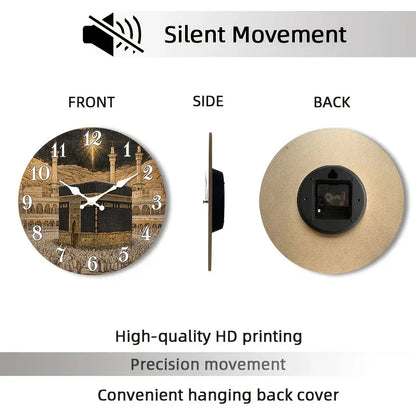 Islamische Wanduhr Kaaba-Design – Lautlos Holz Rund 25-40cm für Wohnzimmer & Schlafzimmer - FUXLShop