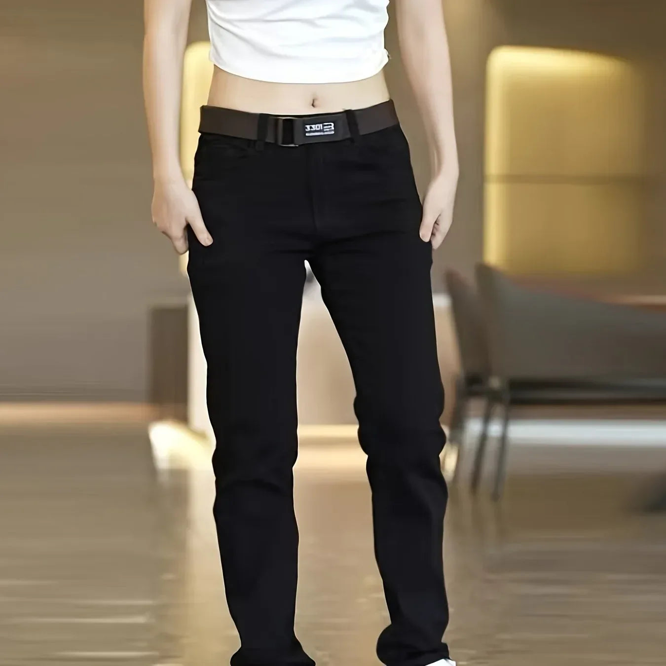 Herren Jeans Schwarz Slim Fit – Stretch Denim Hose Ganzjährig - FUXLShop