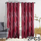 Verdunkelungsvorhänge 2er set 213cm lang in rot mit geometrischem wellen-muster silber und schwarzen ösen