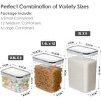 Set of clear plastic 24er vorratsdosen-set luftdicht in three sizes with white and gray seals and airtight lids