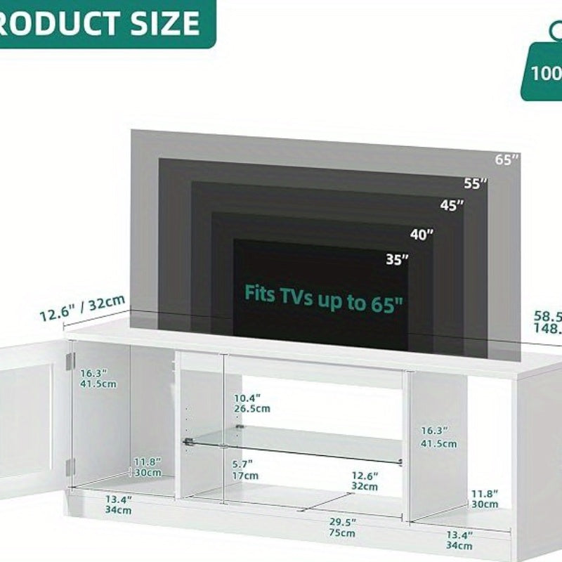 TV Schrank Modern 165cm - Lowboard mit Glasregalen für Wohnzimmer