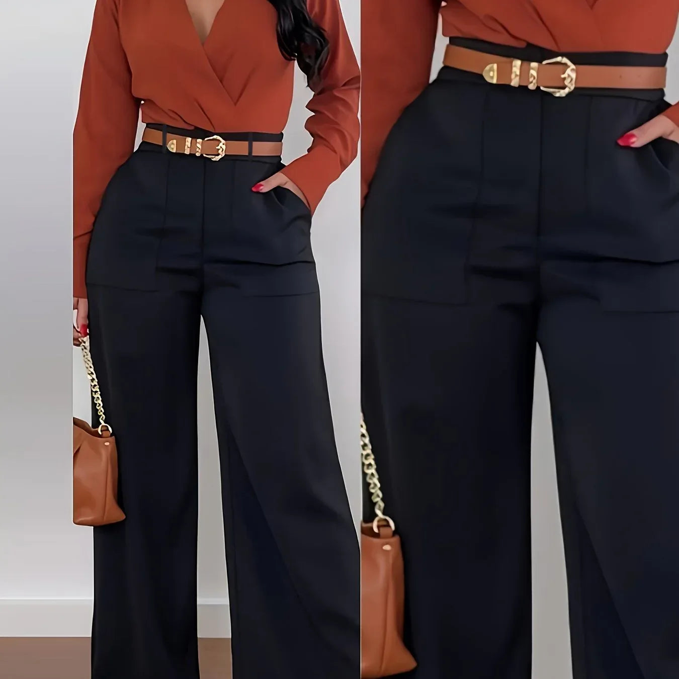 Elegante High-Waist Marlene-Hose – Weites Bein, Unifarben, Ganzjährig Tragbar - FUXLShop