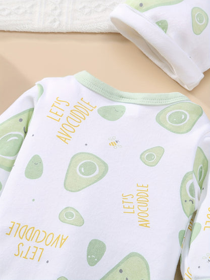 8-teiliges Baby-Set für Jungen & Mädchen – weiches Cartoon-Avocado-Design für Frühling & Sommer – Strampler, Mütze, Lätzchen, Socken, Hose, Jacke, Shirt & Body - FUXLShop
