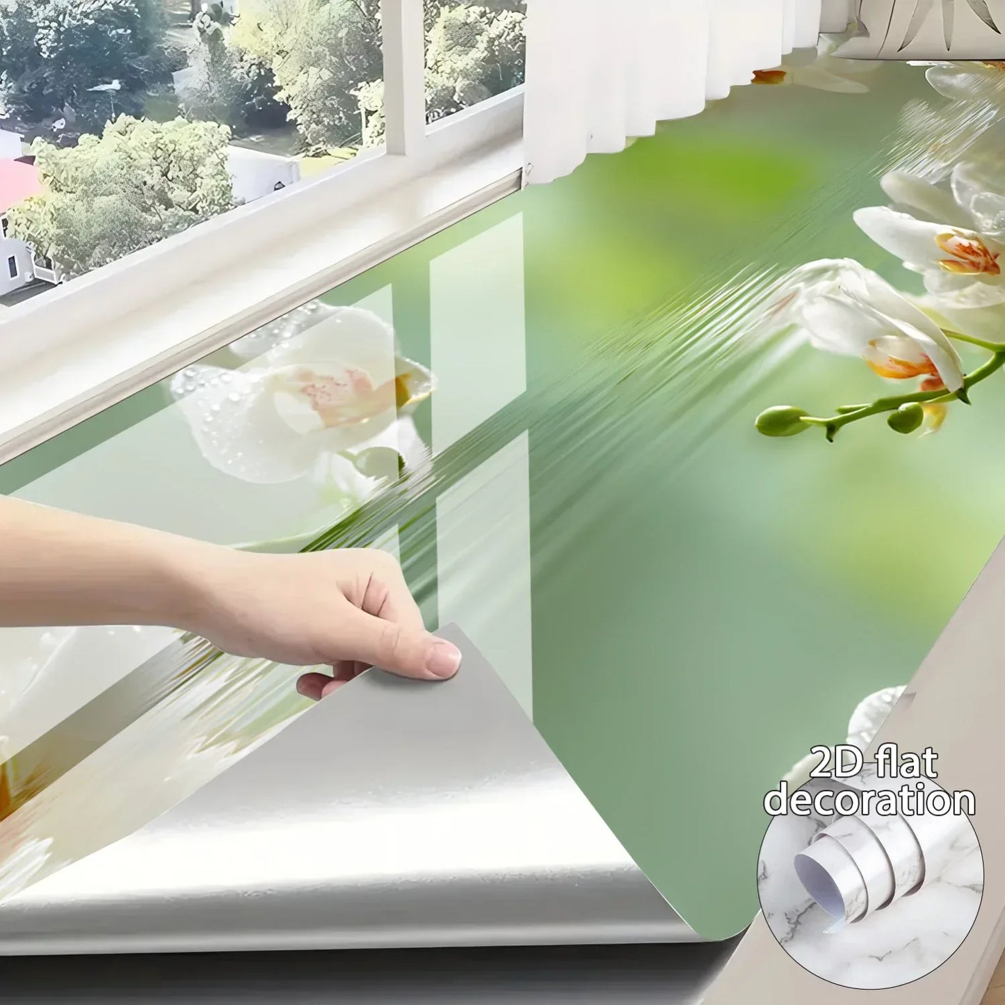 Selbstklebende Vinyl-Tapete Wasser & Blumen (20-40cm x 3m) – Abziehen & Aufkleben für Fenster, Schränke & Arbeitsplatten - FUXLShop