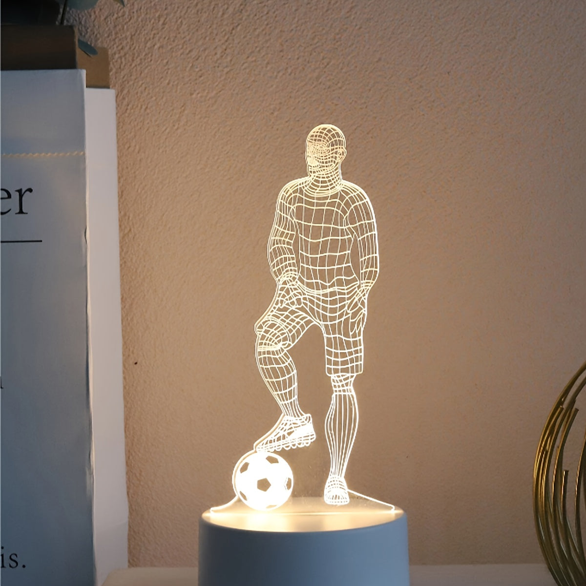3D LED Tischlampe Fußballspieler – USB-betrieben, Acryl-Design, Sport-Dekolicht für Wohnzimmer, Schlafzimmer, Nachttisch – ohne Batterie