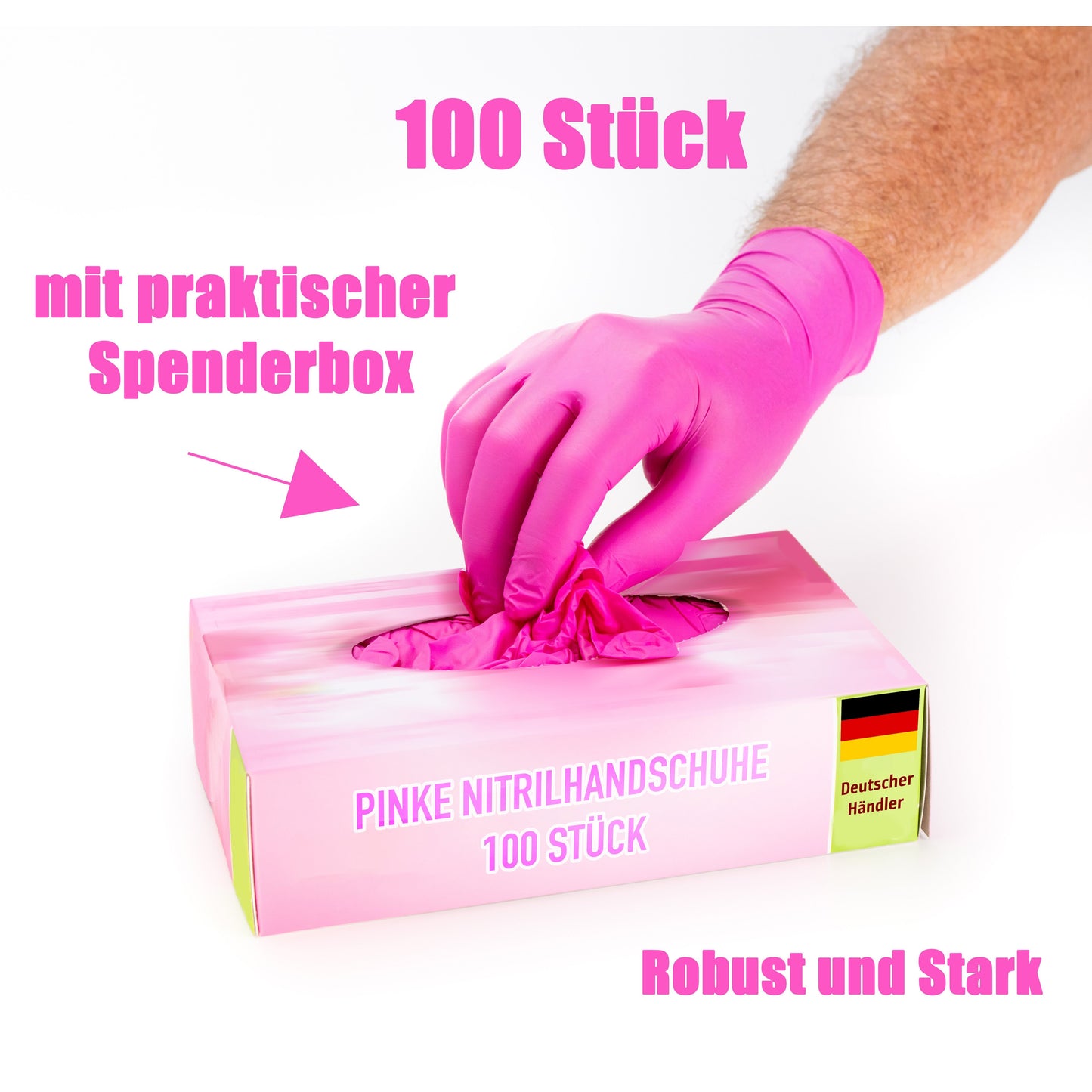 Einweghandschuhe 100 Stück – extra stark, bunt, Nitril, latexfrei, puderfrei, Kunststoff – Einmalhandschuhe für Haushalt, Medizin & Reinigung