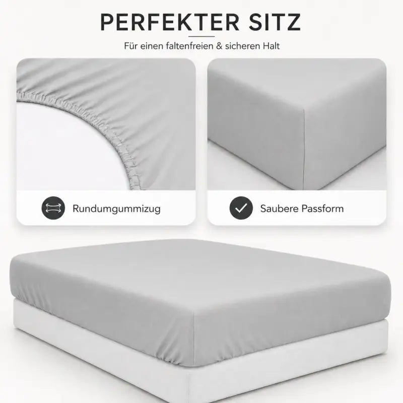 Graues spannbettlaken 3er set aus 100% baumwolle mit elastischen kanten für eine schmale passform online bestellen