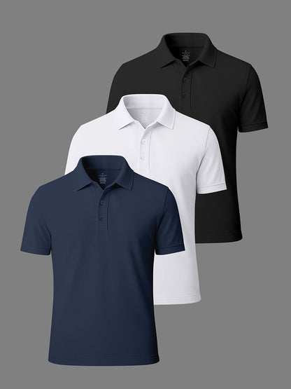 3er-Pack Herren-Polo-Shirts – gekämmte Baumwolle, atmungsaktiv & bequem, klassischer Stil für Business & Freizeit, Sommer-Essentia