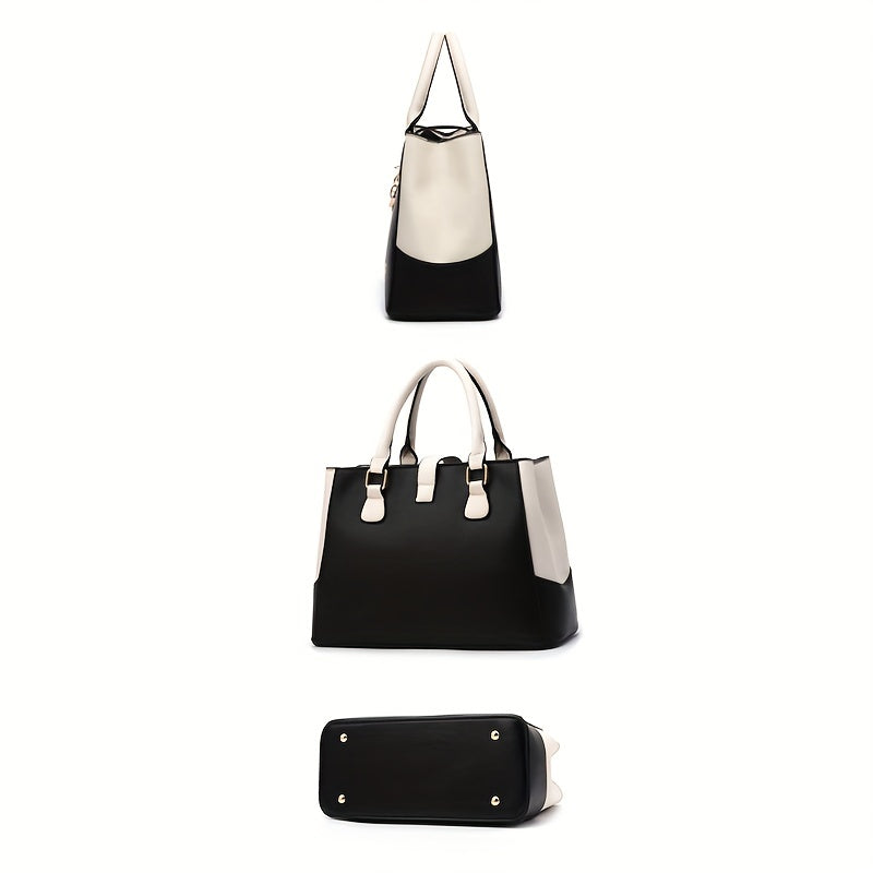 Damen Schultertasche mit Buchstaben-Detail – Elegante Handtasche mit Doppelgriff, große Arbeitstasche, schlichtes Design, für Büro & Alltag, mehrere Farben