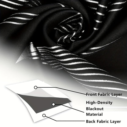 Verdunkelungsvorhänge Schwarz-Weiß Wellenmuster 2er Set - Ösenvorhänge