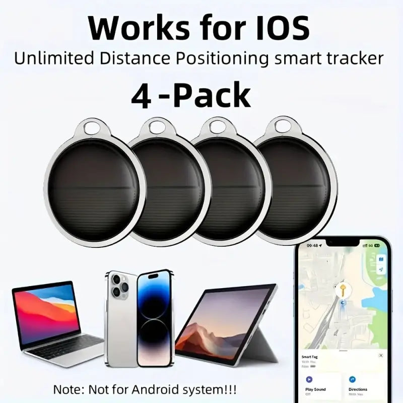 Silberner runder smart tracker tag mit schwarzer solaroberfläche für apple ios zur ortung von schlüsseln und geldbeutel