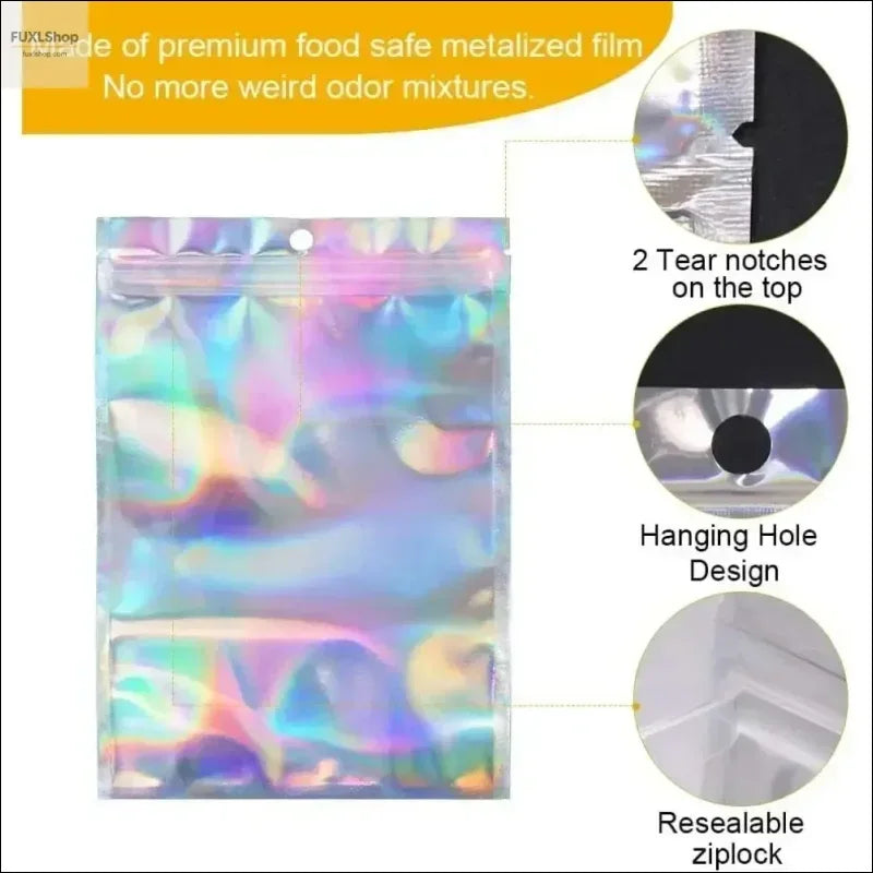 FUXL Holographische Laser-Versiegelte Beutel – Wiederverschließbar für Lebensmittel, Süßigkeiten & Schmuck (10-50 Stück) - FUXLShop