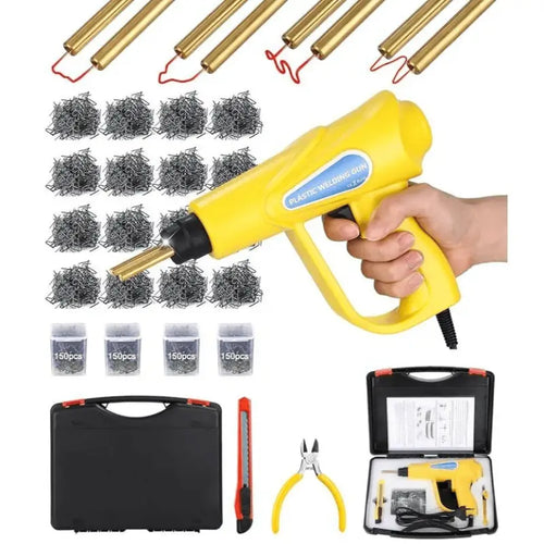 Gelbes kunststoff-schweißgerät mit schwarzer düse und goldfarbener heizspitze für auto-stoßstangen reparatur-set online bestellen