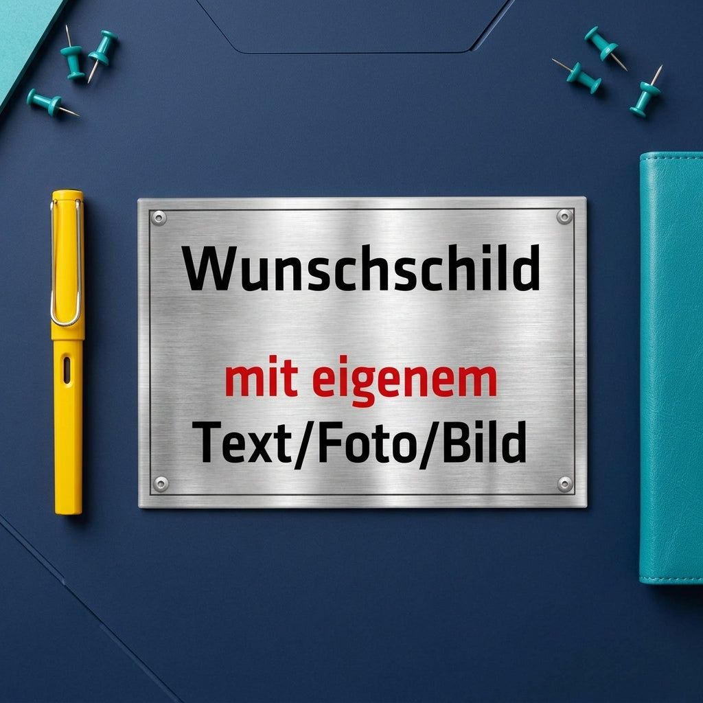 Personalisiertes Firmenschild Edelstahloptik – Aluminium, wetterfest, 6 Größen