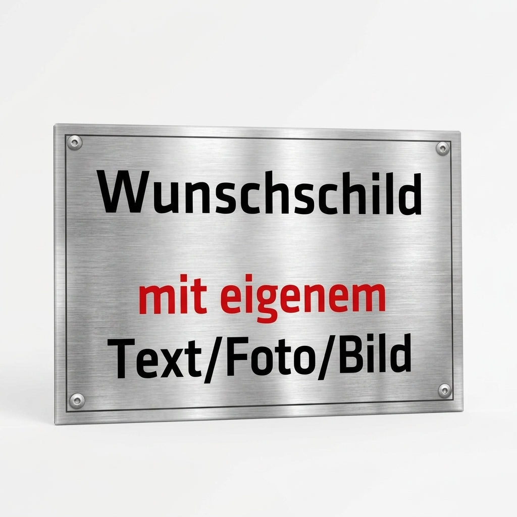 Personalisiertes Firmenschild Edelstahloptik – Aluminium, wetterfest, 6 Größen