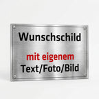 Personalisiertes Firmenschild Edelstahloptik – Aluminium, wetterfest, 6 Größen
