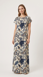 Damen Elegantes Blumenkleid – Kurzarm, Rundhals, Locker, Sommerkleid