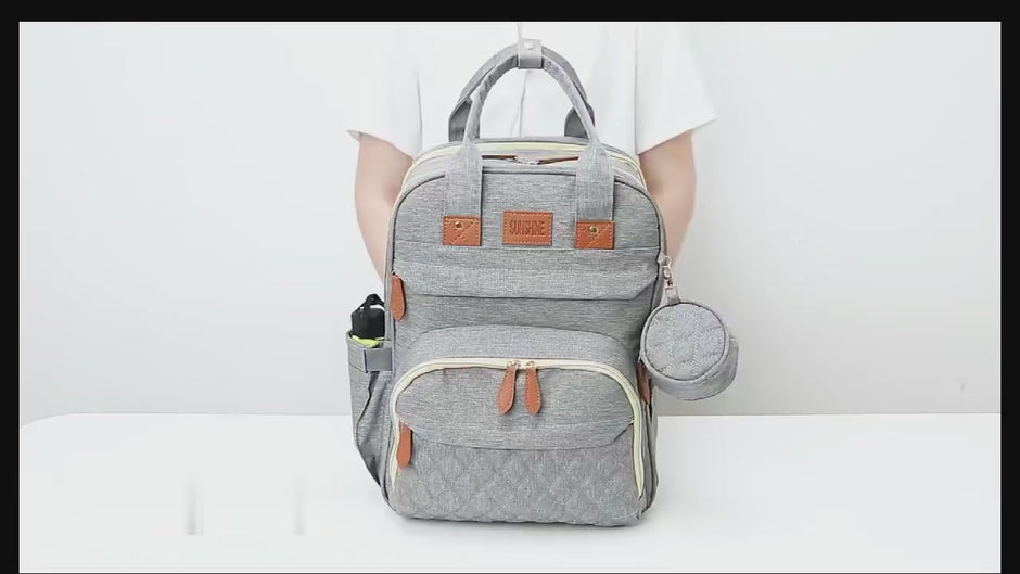 Wickeltasche Rucksack 3-in-1 mit Baby Reisebett – Denim