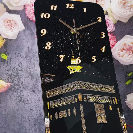 Kaaba-Wanduhr aus Holz mit geräuschlosem Uhrwerk – islamisches Design