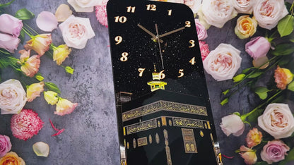 Kaaba-Wanduhr aus Holz mit geräuschlosem Uhrwerk – islamisches Design