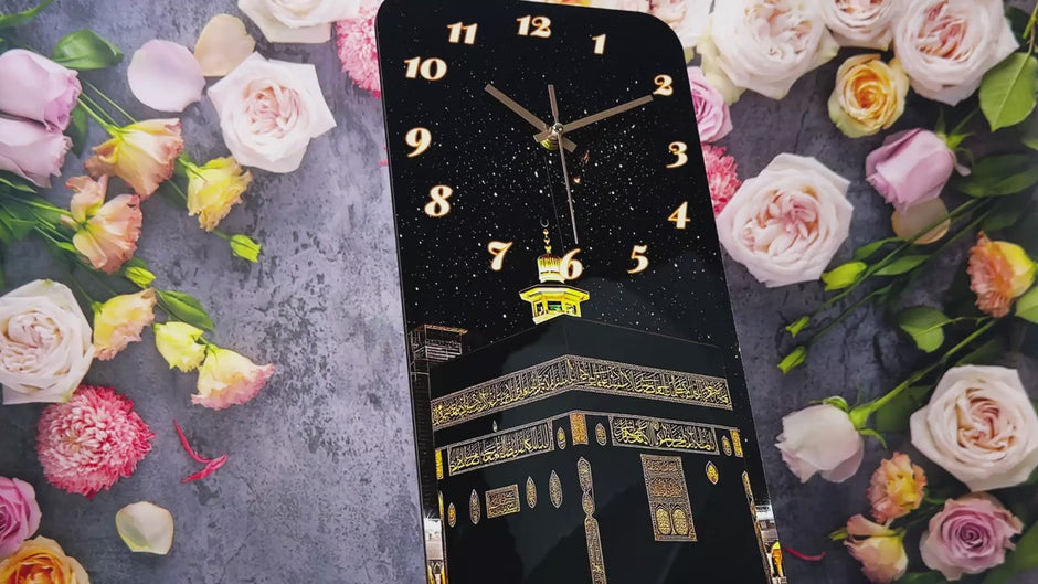 Kaaba-Wanduhr aus Holz mit geräuschlosem Uhrwerk – islamisches Design