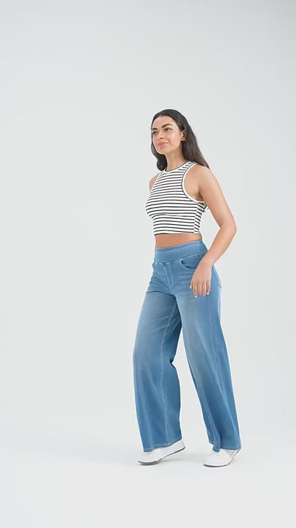 Damen High-Waist Jeans Weites Bein Knöchellang | Casual Streetwear