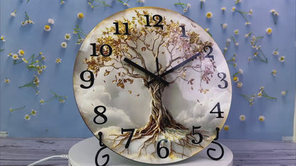 Horloge murale en bois motif Arbre de Vie - Silencieuse, avec racines et branches - Style moderne, 25-40 cm